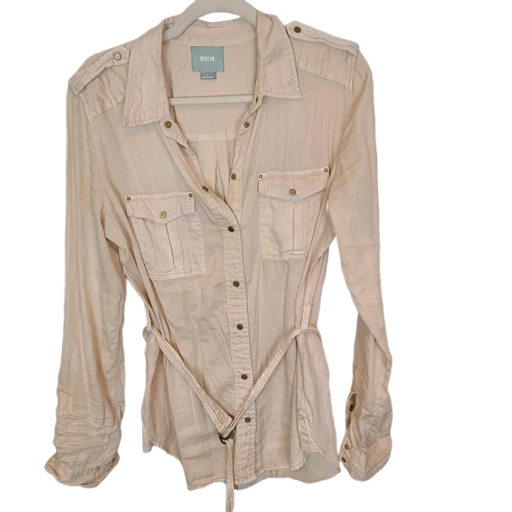 Anthropologie Maeve Womens Aveiro Safari Shirt Size 0 Snap Up Belted Breathable